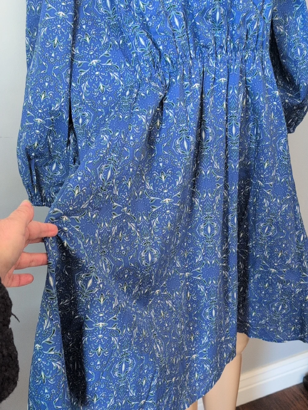 Boho Blue Cotton Floral Midi Dress Balloon Sleeve Cottagecore Romantic 2X - Picture 7 of 16